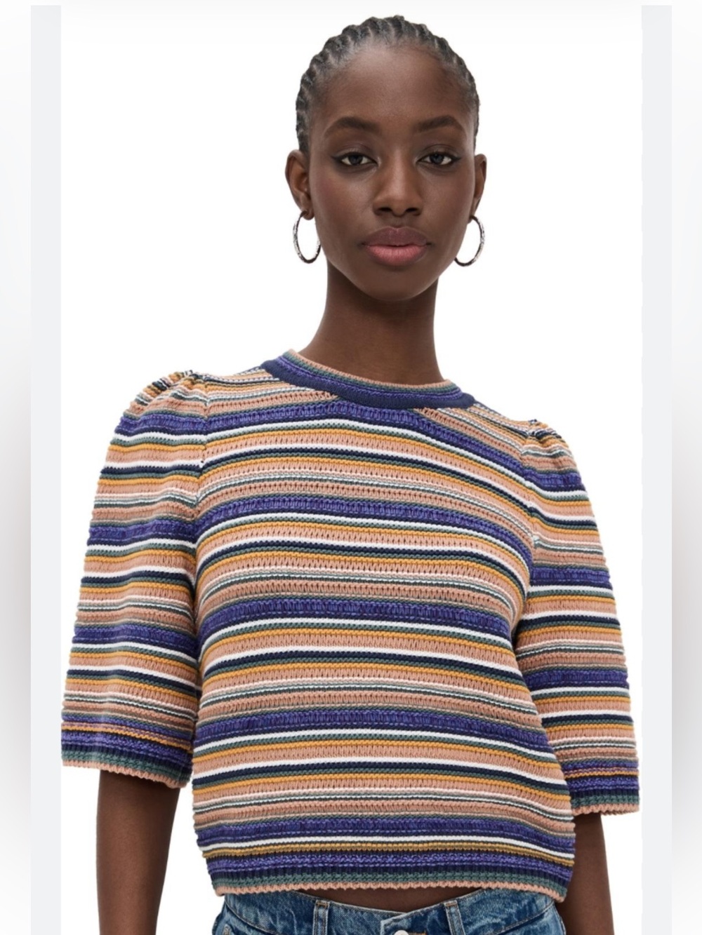 ba&sh Striped Short-Sleeve Cotton Pullover